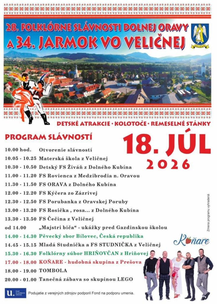 28. folklórne slávnosti Dolnej Oravy a 34. jarmok vo Veličnej Veličná