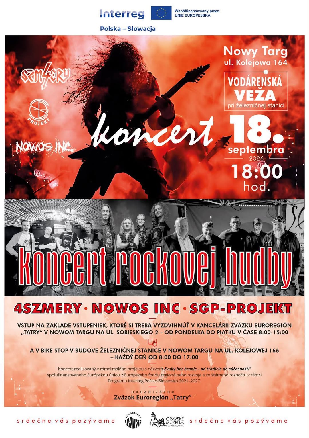 Koncert rockovej hudby: 4Szmery, Nowos Inc, SGP-Projekt