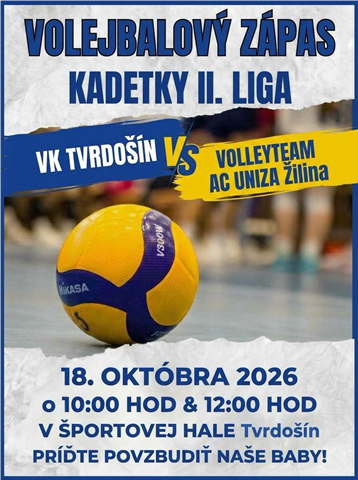 Volejbalový zápas kadetky II. liga: VK Tvrdošín vs Volleyteam AC UNIZA Žilina